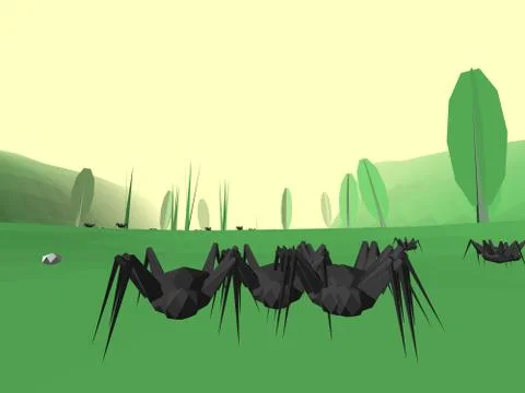 Low poly retro style bug world Stock Illustration