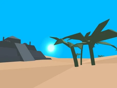 Low poly retro style desert Stock Illustration