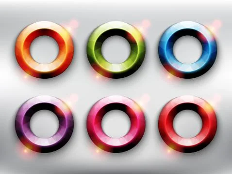 Low poly rings in 6 different colors. Illustrazione stock