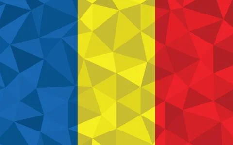 Low poly Romania flag vector illustration. Triangular Romanian flag graphic.  Illustration