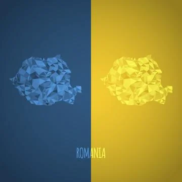 Low Poly Romania Map with National Colors Stock Illustration