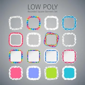 Low Poly Rounded Square Banners Set Illustrazione stock
