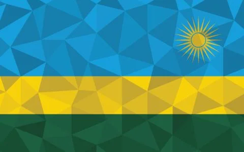 Low poly Rwanda flag vector illustration. Triangular Rwandan flag graphic. Rw Stock-Illustration