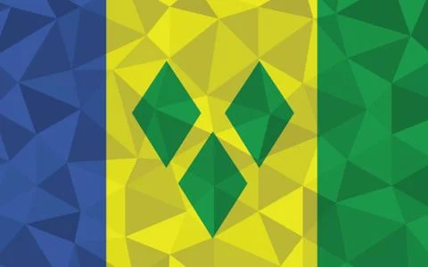 Low poly Saint Vincent and the Grenadines flag vector illustration. Triangula 스톡 일러스트