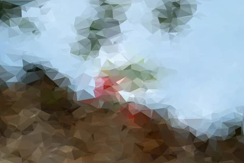 Low poly scenic of mountain and flower. Stock Illustration