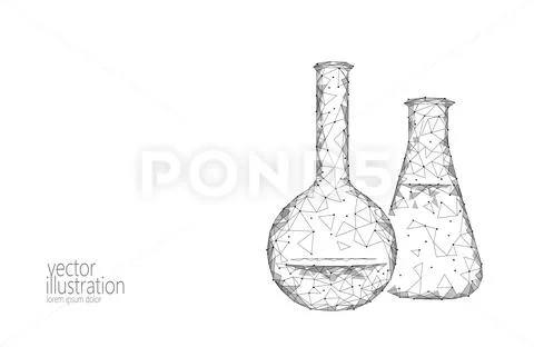 Low poly science chemical glass flasks. Magical equipment polygonal triangle Stock Illustration