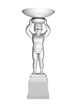 Low poly sculpture model of a boy holding a large bowl on his head isolated.. Stock Illustration