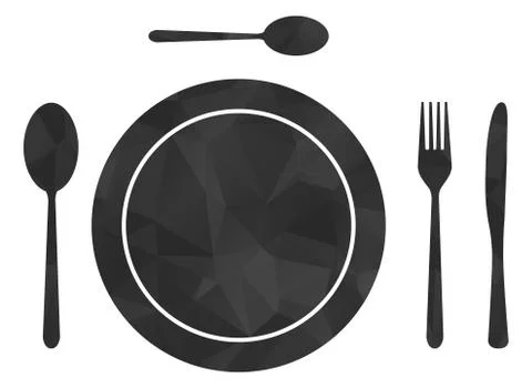 Low poly set cutlery and plate イラスト素材