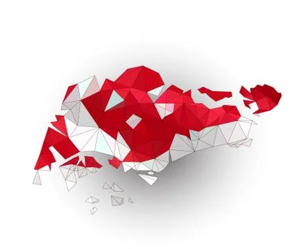 Low poly Singapore map on a waving flag Stock Illustration