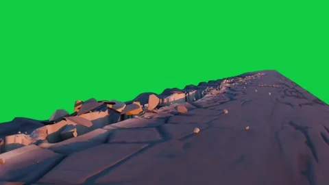 Low-poly slab forming fissure, cracking, shifting fragments, revealing warm pit, Stock Footage 339724940