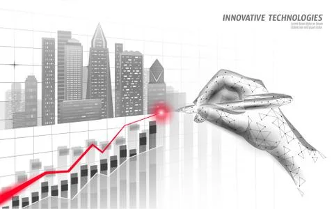 Low poly smart city 3D growing graph. Intelligent building automation system Stock Illustration