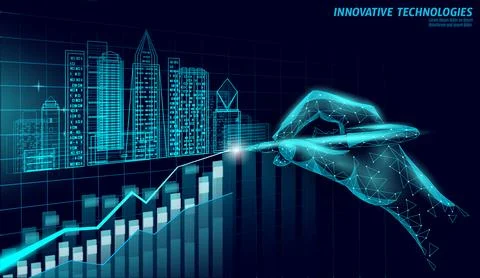 Low poly smart city 3D growing graph. Intelligent building automation system Illustrazione stock