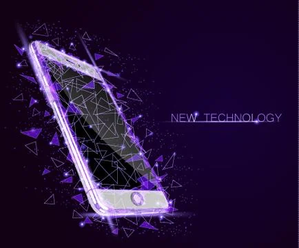 Low poly smartphone mobile touch screen display. Triangle polygonal geometric Stock Illustration