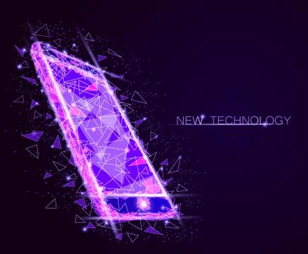 Low poly smartphone mobile touch screen display. Triangle polygonal geometric Stock Illustration