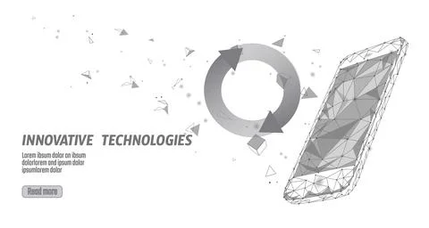Low poly smartphone update system. Triangle polygonal geometric design Stock Illustration
