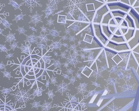 Low-poly snowflakes on gray background, 3d render Stock Illustration
