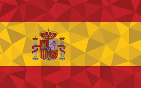 Low poly Spain flag vector illustration. Triangular Spanish flag graphic. Spa Illustrazione stock