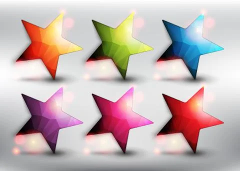Low poly stars in 6 different colors. Stock Illustration
