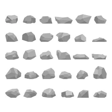 Low poly stone icon set grey rock geometric vector illustration polygonal Stock Illustration