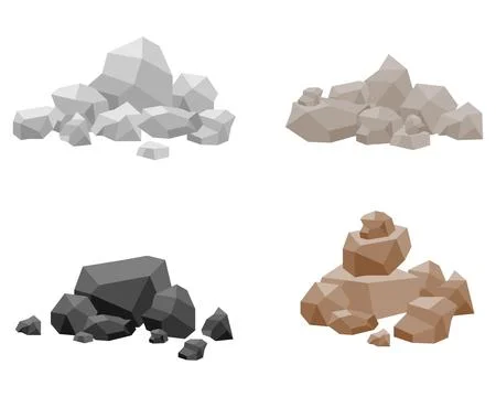 Low poly stone rock boulders set in different colors for game environment Stock Illustration