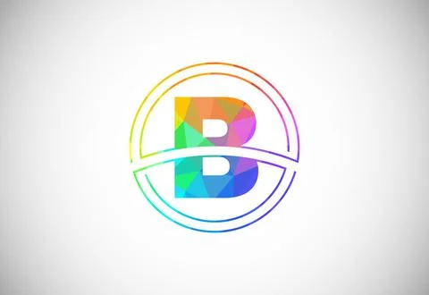 Low poly style letter B with a circle frame. Graphic alphabet symbol for co.. Stock Illustration