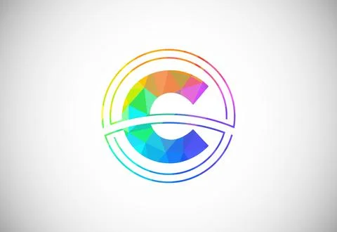 Low poly style letter C with a circle frame. Graphic alphabet symbol for co.. Stock Illustration