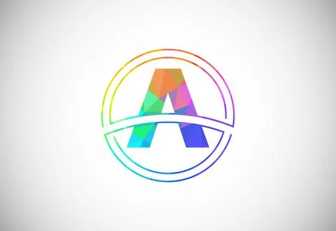 Low poly style letter A with a circle frame. Graphic alphabet symbol for co.. Stock Illustration