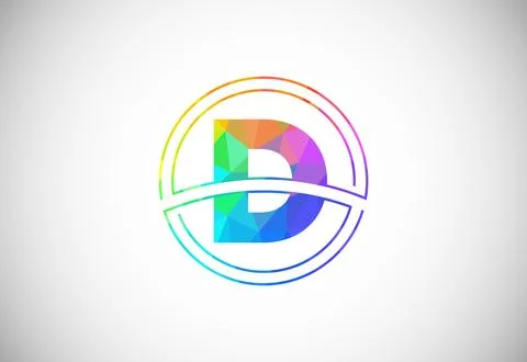 Low poly style letter D with a circle frame. Graphic alphabet symbol for co.. Stock Illustration