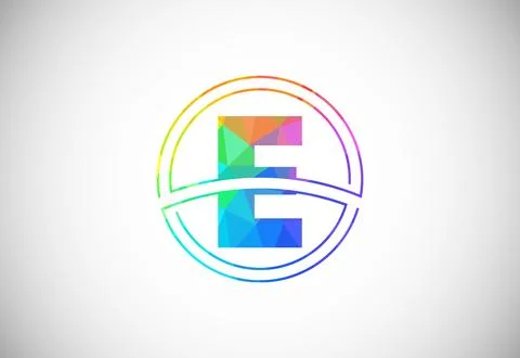 Low poly style letter E with a circle frame. Graphic alphabet symbol for co.. Stock Illustration