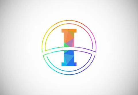 Low poly style letter I with a circle frame. Graphic alphabet symbol for co.. Stock Illustration