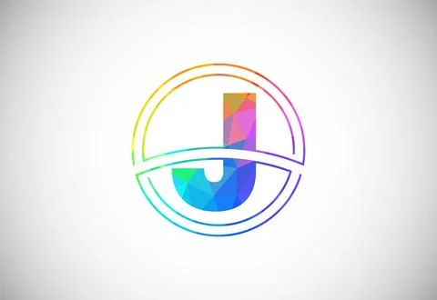 Low poly style letter J with a circle frame. Graphic alphabet symbol for co.. Stock Illustration