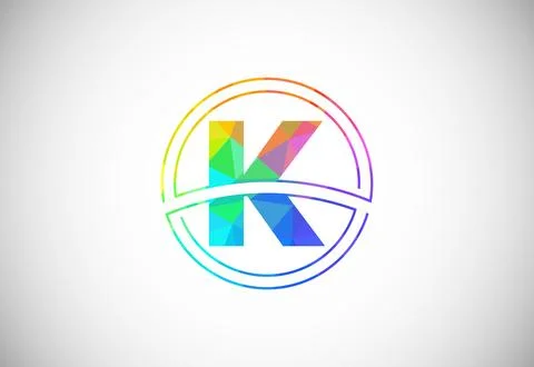 Low poly style letter K with a circle frame. Graphic alphabet symbol for co.. Stock Illustration