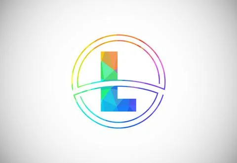 Low poly style letter L with a circle frame. Graphic alphabet symbol for co.. Stock Illustration