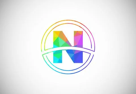 Low poly style letter N with a circle frame. Graphic alphabet symbol for co.. Stock Illustration