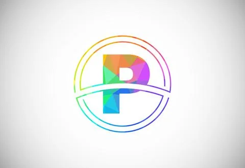 Low poly style letter P with a circle frame. Graphic alphabet symbol for co.. Stock Illustration