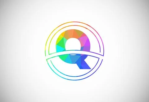 Low poly style letter Q with a circle frame. Graphic alphabet symbol for co.. Stock Illustration