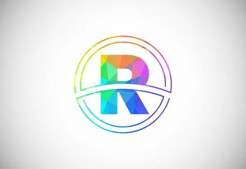 Low poly style letter R with a circle frame. Graphic alphabet symbol for co.. Stock Illustration