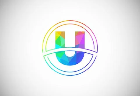 Low poly style letter U with a circle frame. Graphic alphabet symbol for co.. Stock Illustration