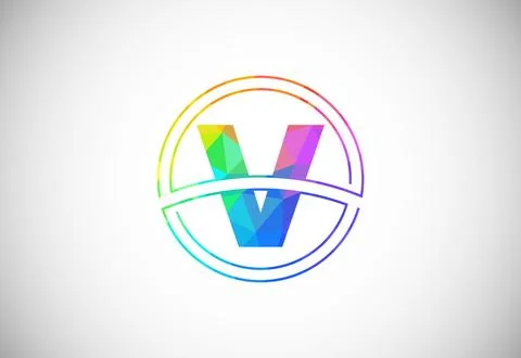 Low poly style letter V with a circle frame. Graphic alphabet symbol for co.. Stock Illustration