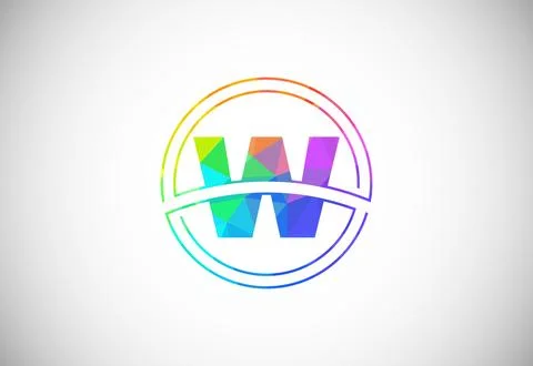 Low poly style letter W with a circle frame. Graphic alphabet symbol for co.. Stock Illustration