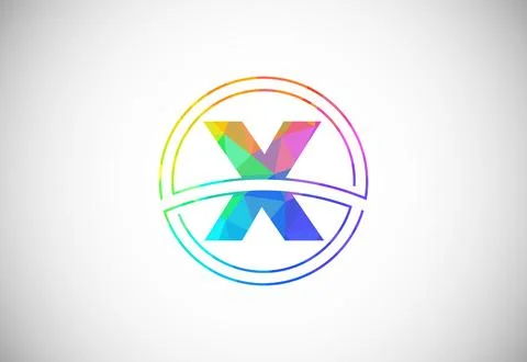 Low poly style letter X with a circle frame. Graphic alphabet symbol for co.. Stock Illustration