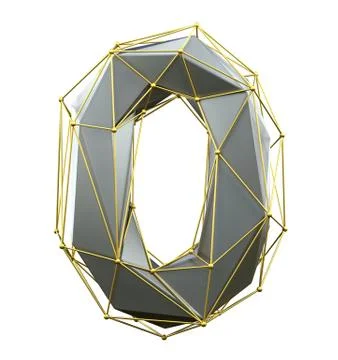 Low poly style number 0. Silver and gold color isolated on white background. 3d Illustrazione stock