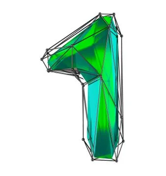 Low poly style number 1. Green color isolated on white background. 3d Stock Illustration