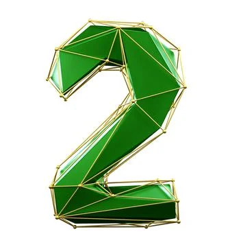 Low poly style number 2. Green and gold color isolated on white background. 3d Illustrazione stock