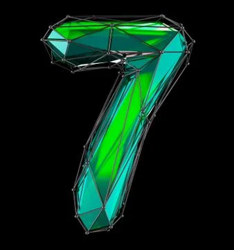 Low poly style number 7. Green color isolated on black background. 3d Stock Illustration