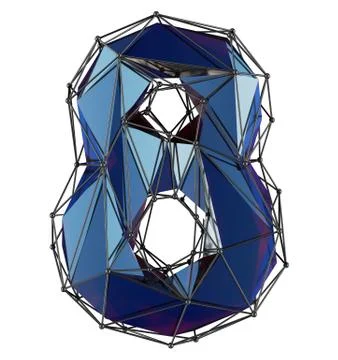 Low poly style number 8. Blue color isolated on white background. 3d Stock Illustration