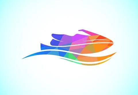 Low poly style seadoo logo, wave logo, ocean logo, Jet ski motor boat, jets.. Stock Illustration