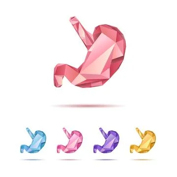 Low poly style set with isolated stomachs in shades of pink, violet, orange and Stock Illustration