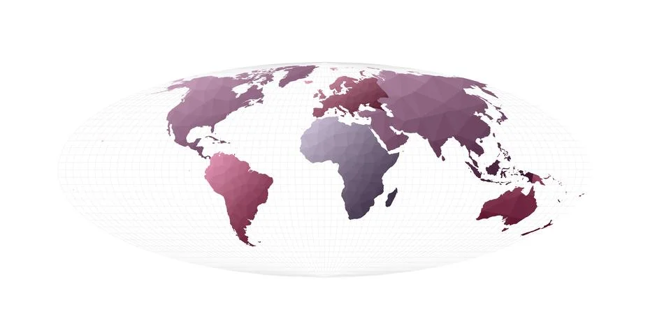 Low poly style world map. Bromley projection. Uncommon vector illustration. Stock Illustration