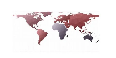 Low poly style world map. Equirectangular projection. Remarkable vector ill.. 库存插图